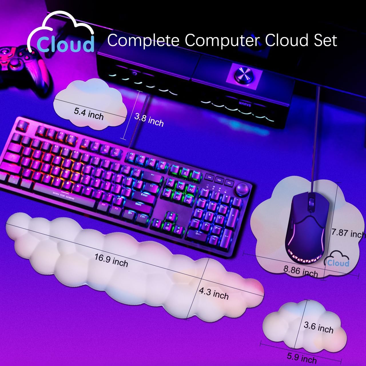 Cloud Wrist Rest Keyboard Palm Rest with Non-Slip Base for Computer Gaming Wrist Rest, YAMJUG Cloud Arm Rest Keyboard Wrist Pad Rainbow - Image 4