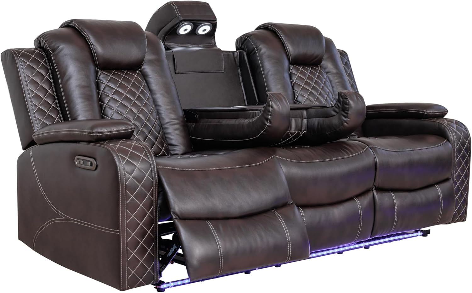 Ball & Cast Power Recliner Sofa Set Leather Reclining Sofa Set Living Room Furniture Set 3PCS Recliner Couch Loveseat & Chair Sets with Coffee Table,Reading Light,Cup Holders for Home Theater Seating - Image 9