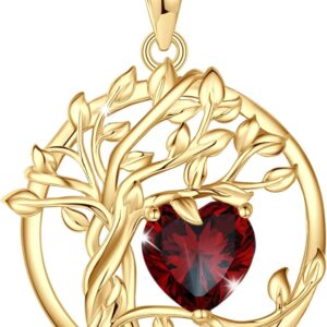 FANCIME Tree of life Birthstone necklace Sterling Silver Pendant Birthstone Necklace Gemstone Anniversary Birthday Jewelry Christmas Gifts for Mom Her Wife