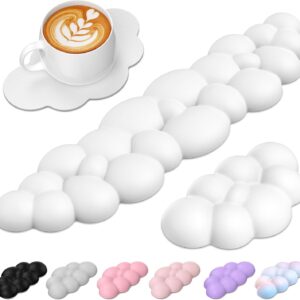 TECKNET Cloud Keyboard Wrist Rest Set, Cloud Wrist Rest with Non-Slip Base, PU Leather Wrist Pad for Keyboard with Ergonomic Memory Foam for Computer Laptop Office Gaming and Pain Relief, White