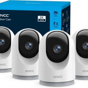 GNCC 2K Security Cameras 4pcs, Home Security Camera Indoor with 360° Motion Detection for Pets/Baby/Dog, Two-Way Audio, Night Vision, 24/7 SD Card Storage, Cloud Storage, Compatible with Alexa