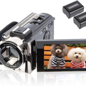 Video Camera Camcorder Digital Camera Recorder Full HD 1080P 15FPS 24MP 3.0 Inch 270 Degree Rotation LCD 16X Zoom Camcorder with 2 Batteries(604s)