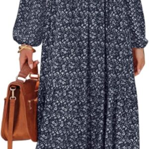 PRETTYGARDEN Women’s Spring Dresses 2026 Long Sleeve Flowy Casual Floral Maxi Dress Crew Neck Smocked Tiered Long Dress