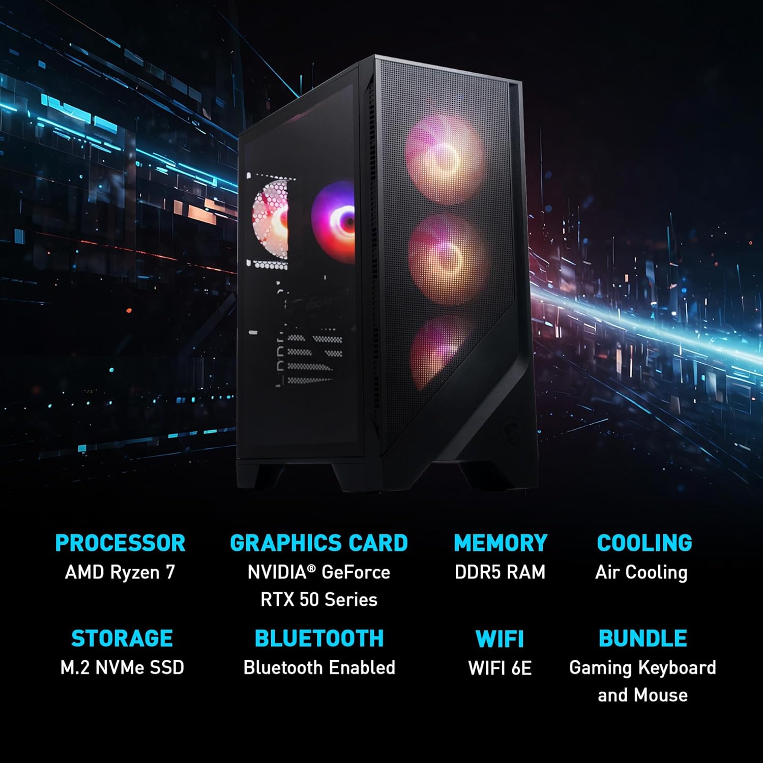 MSI Codex Z2 Gaming Desktop: AMD R7-8700F, GeForce RTX 5070, 32GB DDR5, 2TB m.2 NVMe SSD, USB Type-C, VR-Ready, Windows 11 Home : A8NVP-436US - Image 9