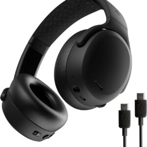 Skullcandy Crusher ANC 2 Wireless Over-Ear Bluetooth Headphones with Extra USB-C Charging Cable, Multi-Sensory Bass, Active Noise Cancelling, 60 Hours Battery, Microphone iPhone Android – True Black