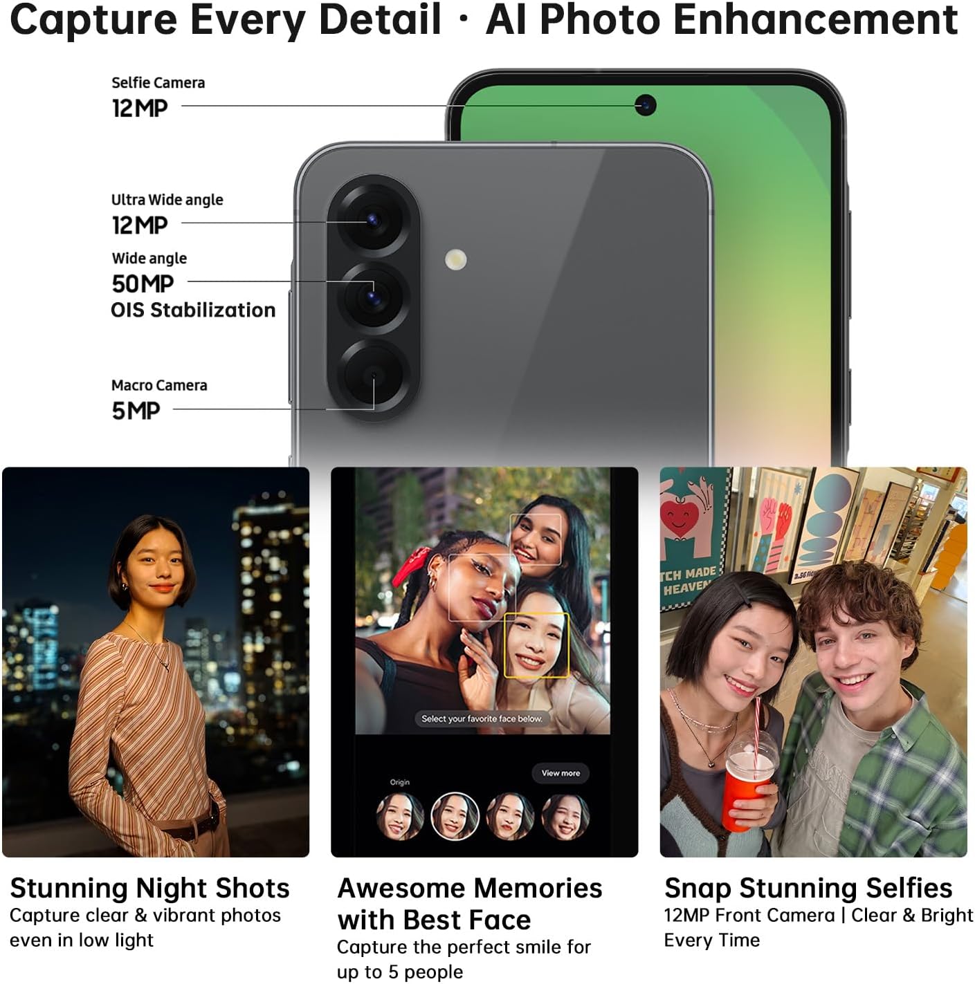 Samsung Galaxy A56 5G Unlocked Smartphone, 12GB RAM 256GB Storage, Android 15 Phone, 6.7" AMOLED, Quad Camera, 24Hr Battery, 2025 International Model, Graphite, Bundle 25W Fast Charger, Case & Lanyard - Image 4