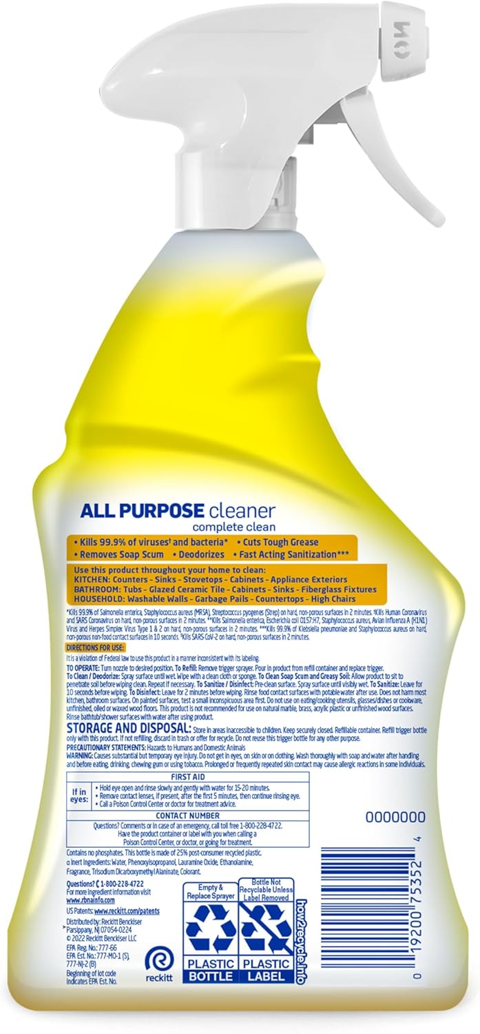 Lysol All Purpose Cleaner Spray, Multi-Purpose Disinfecting Spray, Kitchen & Bathroom Cleaner, Lemon Breeze Scent, 32 Fl Oz - Image 8