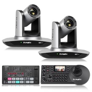 FoMaKo 20x Optical Zoom NDI Camera, AI Auto Tracking HDMI PTZ Camera(2pcs),KC608 PTZ Controller, M1 Video Mixer Switcher,for Church Services Worship Education(FMK20UH X2+KC608+M1)