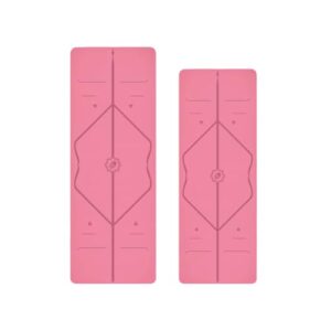 LIFORME Original Yoga Mat & Travel Mat Bundle Pack – Patented Alignment System, Eco-Friendly, Non-Slip Warrior-Grip, Made with Natural Rubber, Thick, Sweat Resistant, Comfortable – Pink/Pink