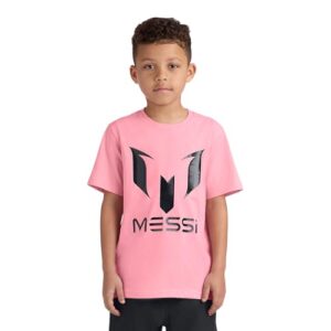 Messi Boys\’ Lifestyle Short Sleeve T-Shirt, Slim-fit Graphic Tee, Cotton Blend Fabric, Candy Pink, 14-16