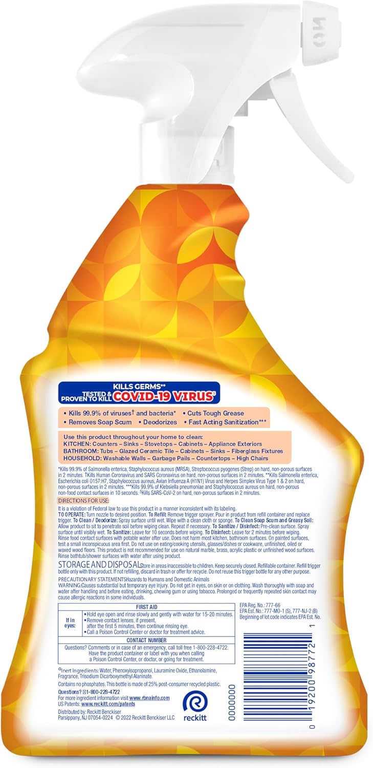 Lysol All Purpose Cleaner Spray, Multi-Purpose Disinfecting Spray, Kitchen & Bathroom Cleaner, Mango & Hibiscus Scent, 32 Fl Oz - Image 8