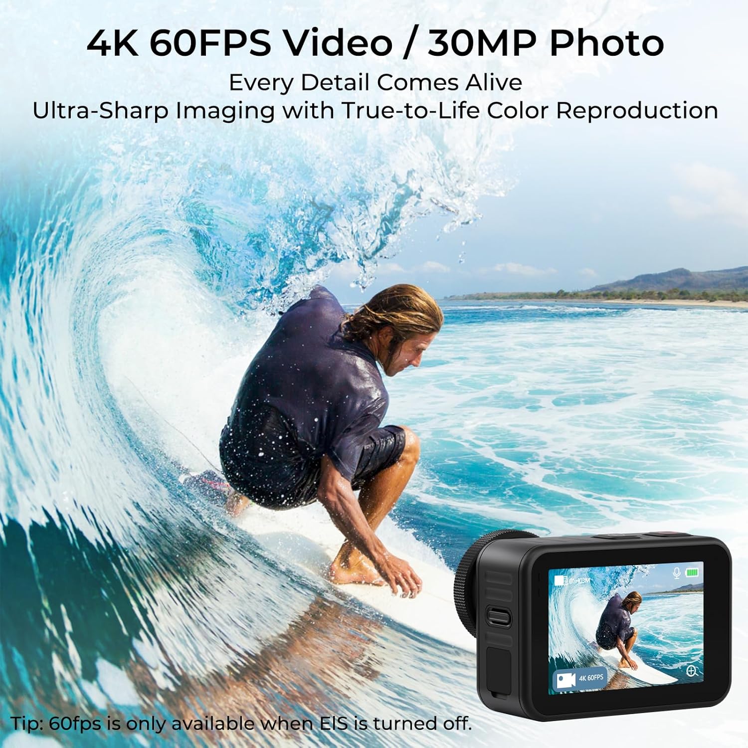 icefox i7 Action Camera 4K 60FPS 30MP with 2X 2150mAh Batteries, Underwater Camera with 5X Zoom, EIS, Powered by Snappro App,Support Video&Photo Editing,Waterproof, WiFi Remote Control - Image 2