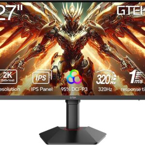 GTek 27 inch 320Hz 300Hz Gaming Monitor, Frameless 2K QHD 2560X1440P Fast IPS Computer Monitor, 1ms MPRT, FreeSync, 95% DCI-P3, HDR 400,DisplayPort/HDMI, Height Adjustable- Q2732P
