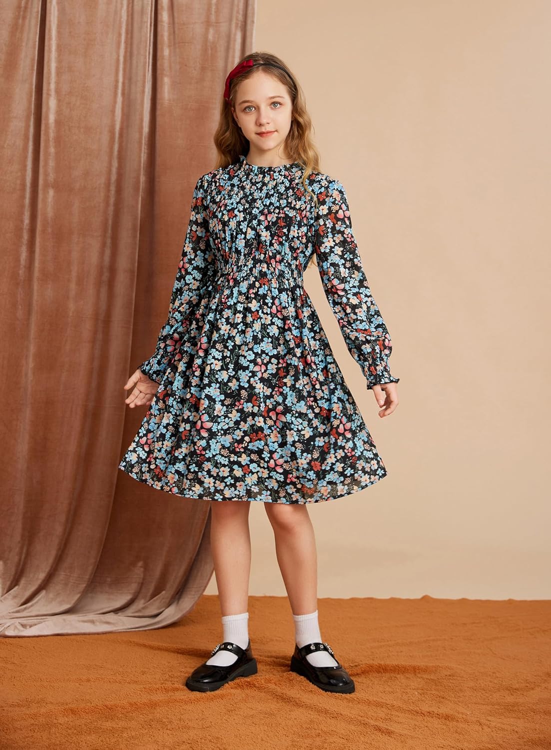 GRACE KARIN Girls' Spring Long Sleeve Dresses Kids Floral Winter Formal Dress Girl Casual Fancy Midi Clothes Size 6-14 - Image 8
