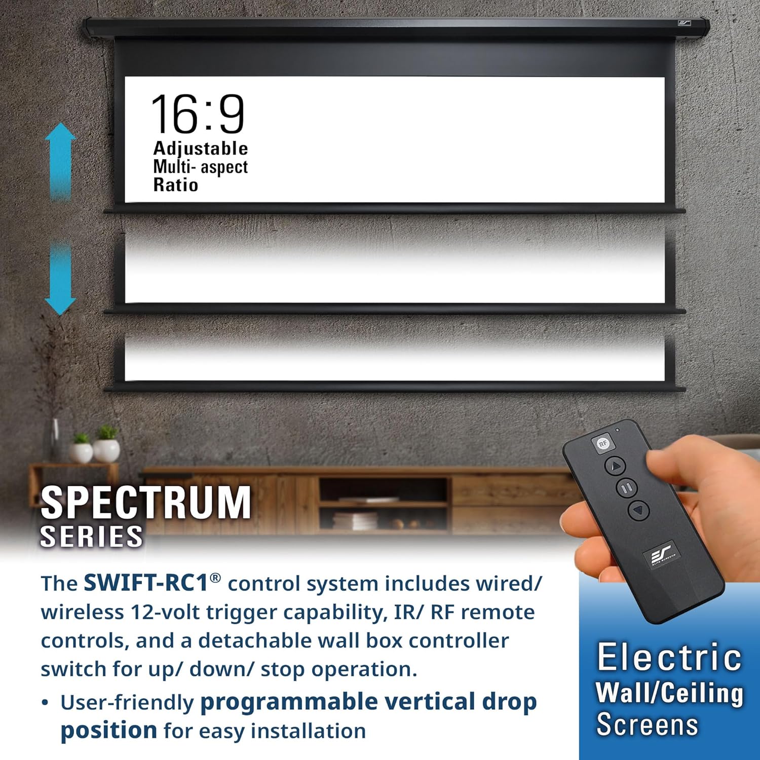 Projector Screen Elite Screens Spectrum, 150-INCH Diag 16:9, Motorized Projection Screen Movie Home Theater 4K/8K Ultra HD Ready, ELECTRIC150H2 - Image 4