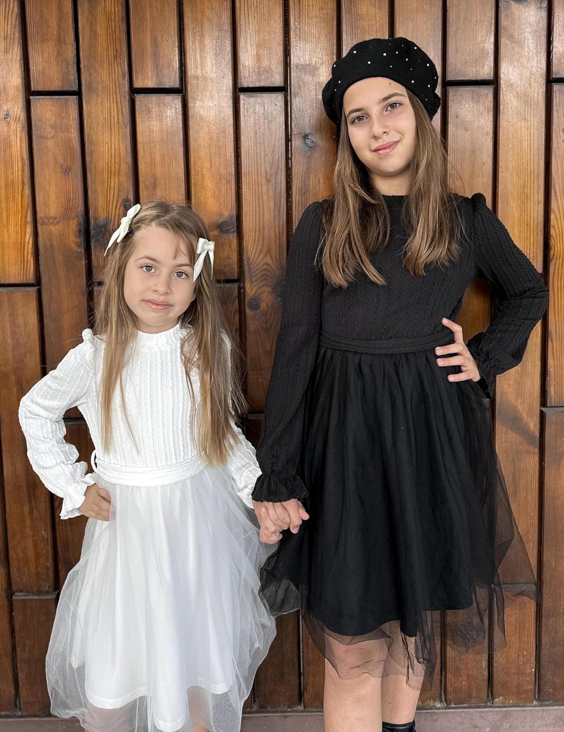 Arshiner Girls Tulle Dress Puff Long Sleeve Mock Neck Cable Knit Sweater Formal Casual Fall Winter Tutu Dresses with Belt - Image 4