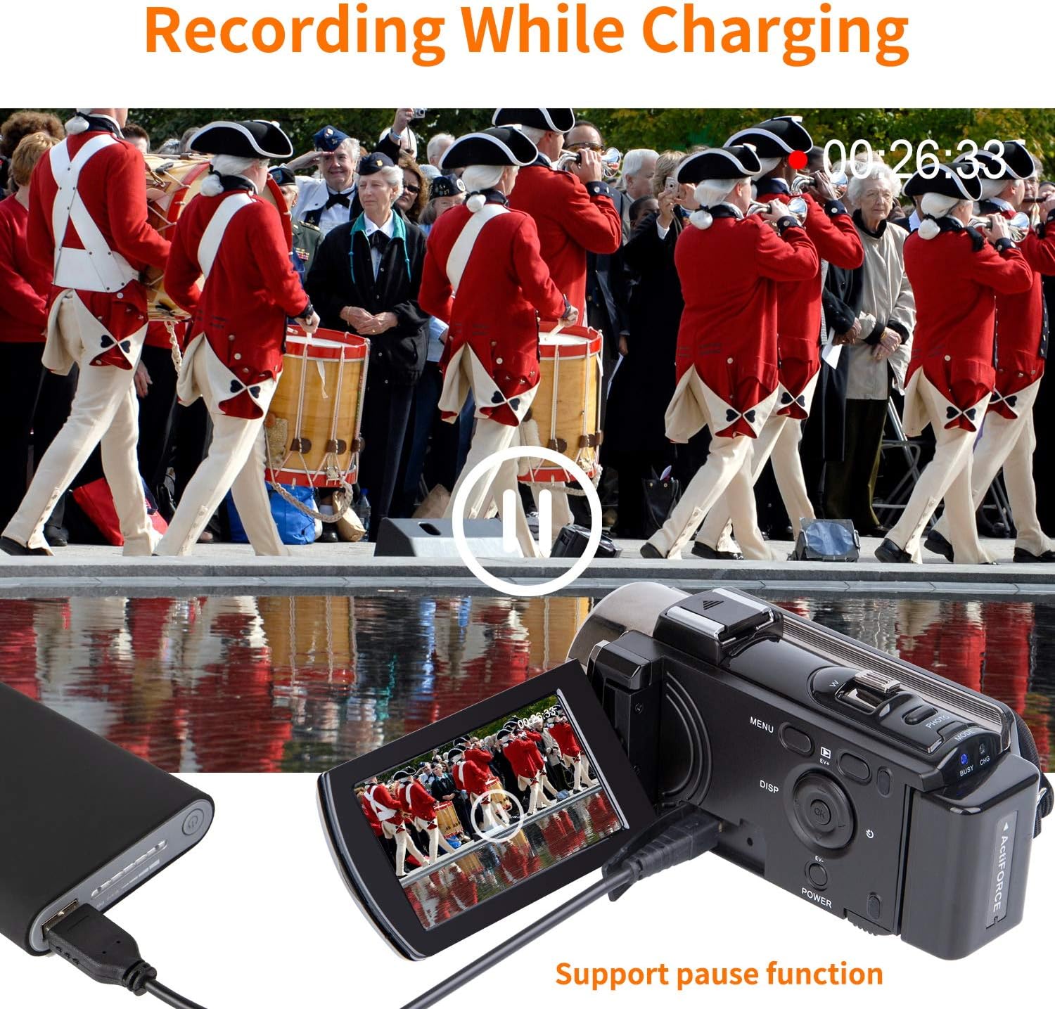 Video Camera Camcorder Digital Camera Recorder Full HD 1080P 15FPS 24MP 3.0 Inch 270 Degree Rotation LCD 16X Zoom Camcorder with 2 Batteries(604s) - Image 6