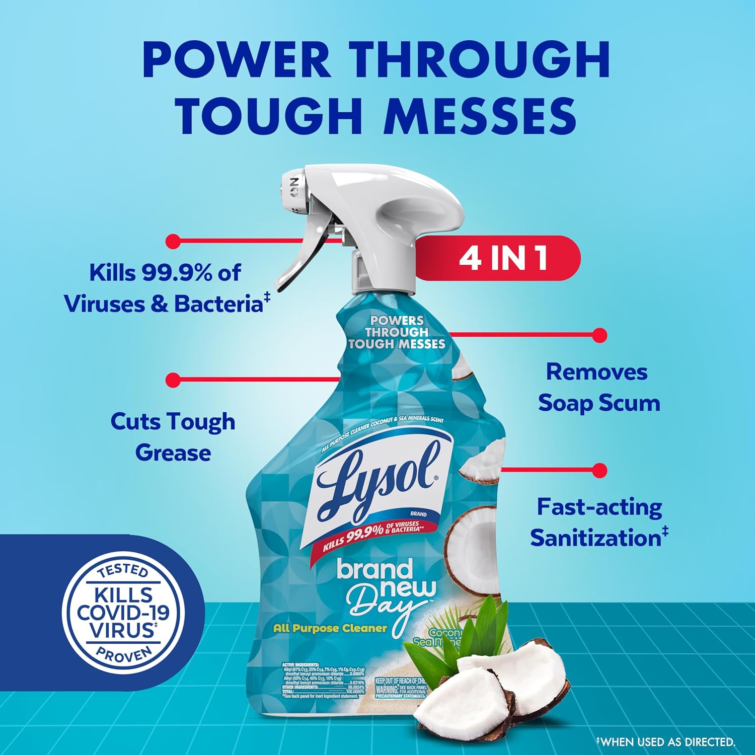 Lysol All Purpose Cleaner Spray, Multi-Purpose Disinfecting Spray, Kitchen & Bathroom Cleaner, Coconut & Sea Minerals Scent, 32 Fl Oz - Image 2