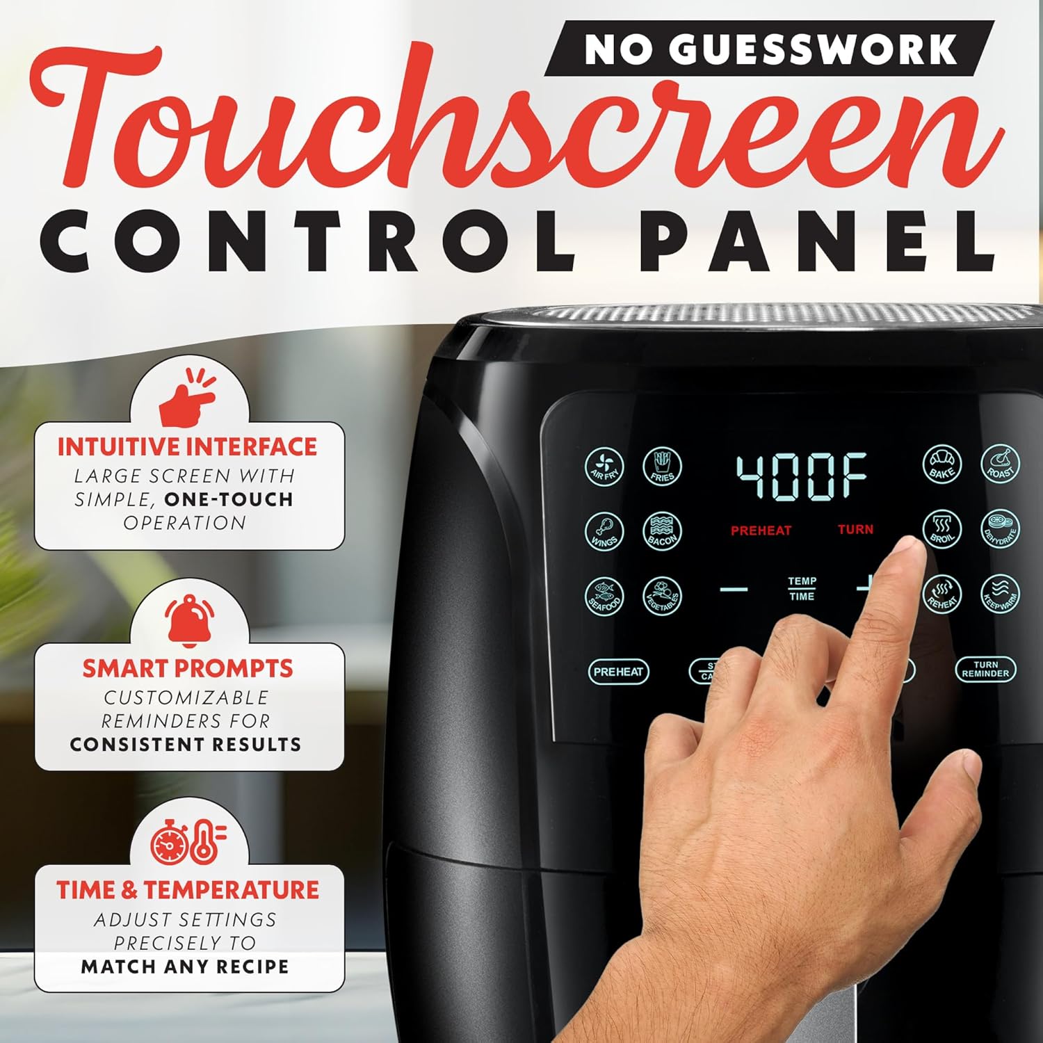 Gourmia Air Fryer Oven Digital Display 4 Quart Large AirFryer Cooker 12 1-Touch Cooking Presets, Black and Stainless Steel Accents Fry Force GAF486 - Image 3