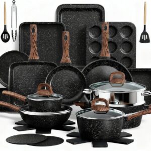 Pots and Pans Set Non Stick, 31 Piece Kitchen Induction Cookware & Bakeware Set, Nonstick Kitchen Cooking Pans Set with Frying Pans Set Grill Pan Saucepan Baking Sheet & Utensils, PFOA Free