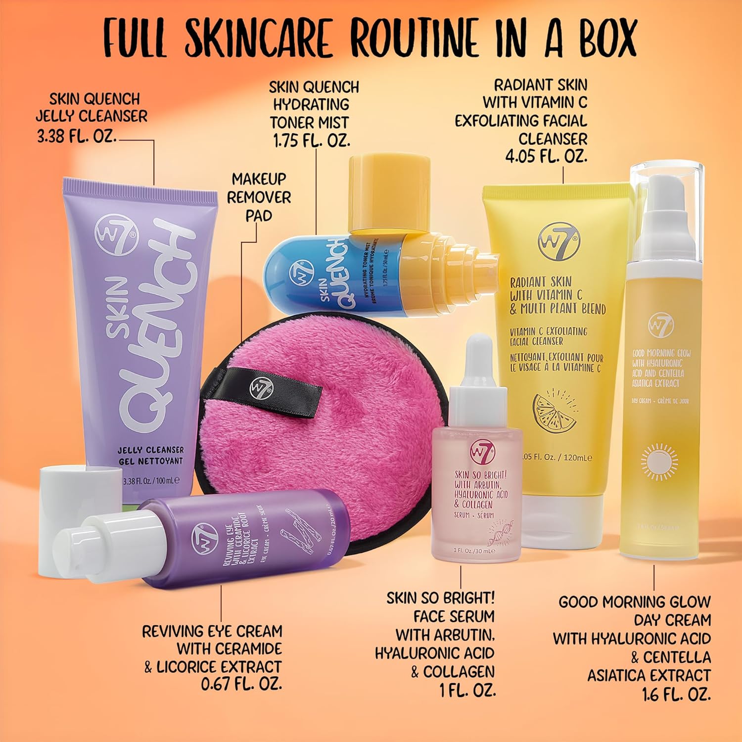 W7 Beauty Blast Skincare Secrets Gift Set - Complete Full Size Skincare Routine with Day Cream, Serum, Cleansers, Toner Mist, Eye Cream and Makeup Remover Pad - Skincare Gifting - Image 2