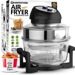 Big Boss 16Qt Large Glass Air Fryer Non Toxic – Family Sized Large Halogen Oven Cooker with 3 Cooking Sections, Stainless Steel Racks, French Fries, Chicken, No Preheat, Self Cleaning, Dishwasher Safe