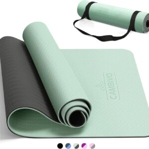 CAMBIVO Yoga Mat for Women Men Kids, 1/3 & 1/4 & 2/5 Inch Extra Thick Yoga Mat Non Slip, 72″ x 24″ TPE Yoga Mats, Workout Mat with Carrying Strap for Yoga, Pilates and Floor Exercises