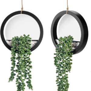 Der Rose 2 Pack Fake Plants Hanging Artificial Succulents Plants in Black Pots for Living Room Bathroom Accessories Boho Farmhouse Wall Decor