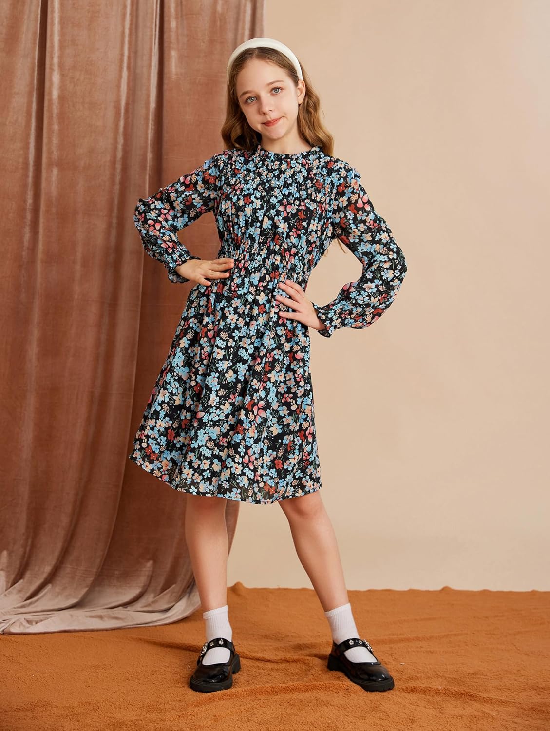 GRACE KARIN Girls' Spring Long Sleeve Dresses Kids Floral Winter Formal Dress Girl Casual Fancy Midi Clothes Size 6-14 - Image 4