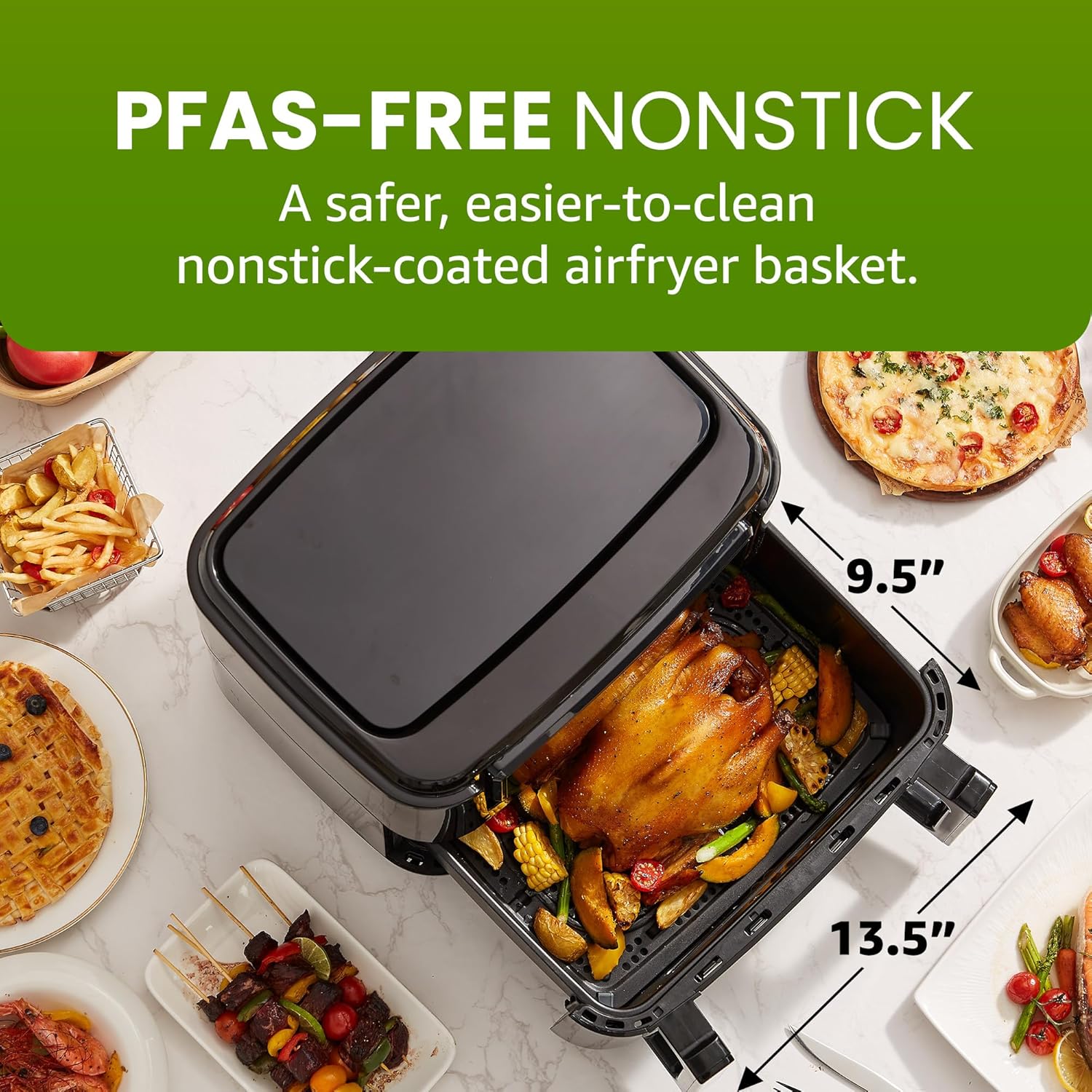 Elite Gourmet Dual Zone Air Fryer Oven, 11QT Capacity with Divider, PFAS Free Nonstick, SYNC FINISH, 10 Preset Functions, Bake, Roast, Broil, Air Fry, Toast, Dehydrate, 1600W, with 25 Recipes, Black - Image 5