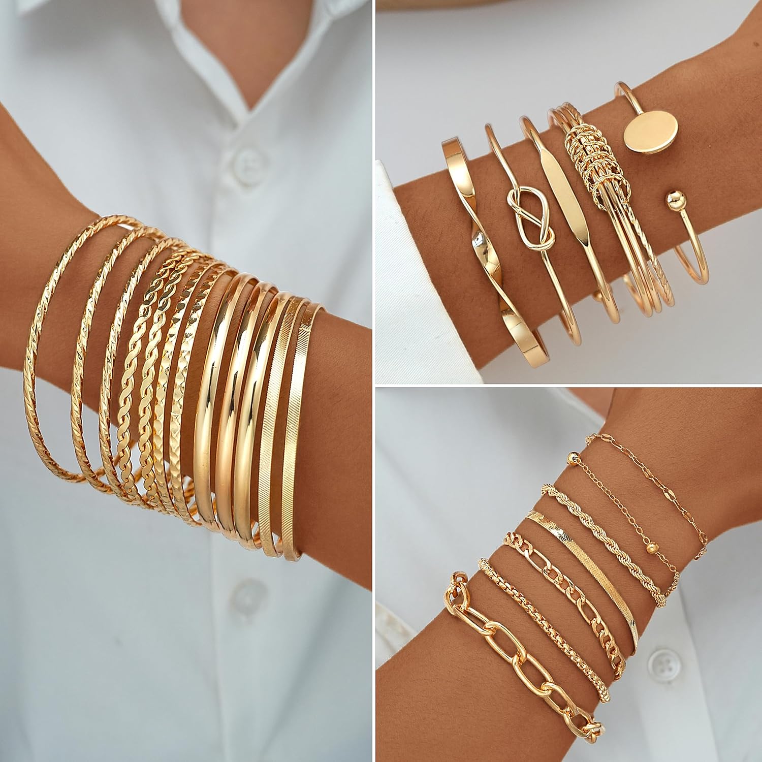 17 MILE 78 Pieces Gold Jewelry Set for Women, 9 Necklace, 24 Bracelet, 22 Earrings, 23 Knuckle Rings Gold Plated Jewerly set for Women Gift - Image 3