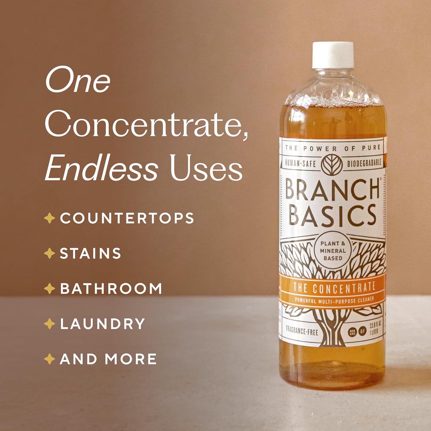 Branch Basics Cleaning Essentials Kit: All Purpose, Glass and Bathroom Cleaner - Concentrate (33.8 Oz) (17 Refills) + Refillable Plastic Spray Bottles (24 Oz) Plant Based, Human-Safe, & Fragrance Free - Image 4