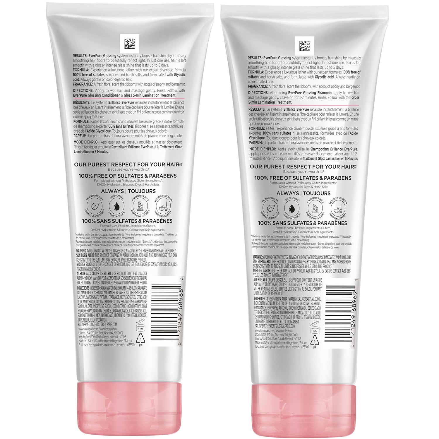 L'Oreal Paris Glossing Sulfate Free Shampoo and Conditioner Set with Glycolic Acid, Hair Care for Lasting Shine and Smoothness for Dull, Dry Hair, EverPure, 1 Kit - Image 10