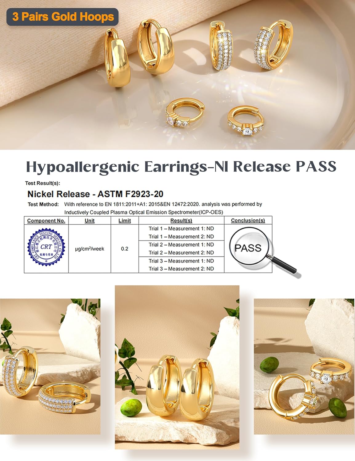 LOLIAS Small 14K Gold Plated Chunky Hoop Earrings for Women Hypoallergenic Silver Earrings Set for Sensitive Ears Non Tarnish Huggie Hoops Earring Stacks for Multiple Piercing Jewelry Lightweight 3Pairs - Image 5