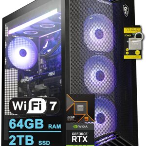 msi Aegis ZS2 Gaming Desktop AMD 12 core Zen 5 Ryzen 9 9900X 64GB RAM 2TB SSD GeForce RTX 5080 DLSS 4 360mm Liquid Cooler 850W 80+ Gold PSU Support HDD Win11 w/ICP Hub