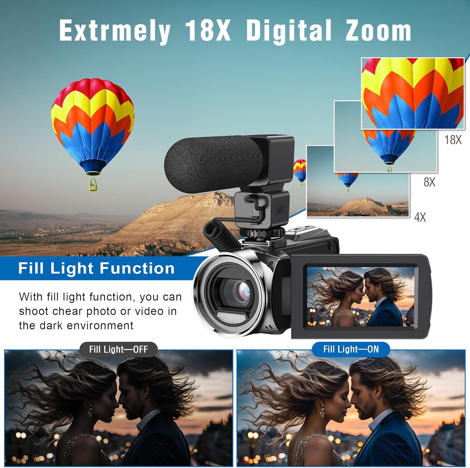 Video Camera Camcorder FHD 1080P 36MP YouTube Vlogging Camera Recorder 3.0 Inch 270 Degree Rotation Screen 18X Digital Zoom Camcorders with Microphone,32GB SD Card and 2 Batteries - Image 6