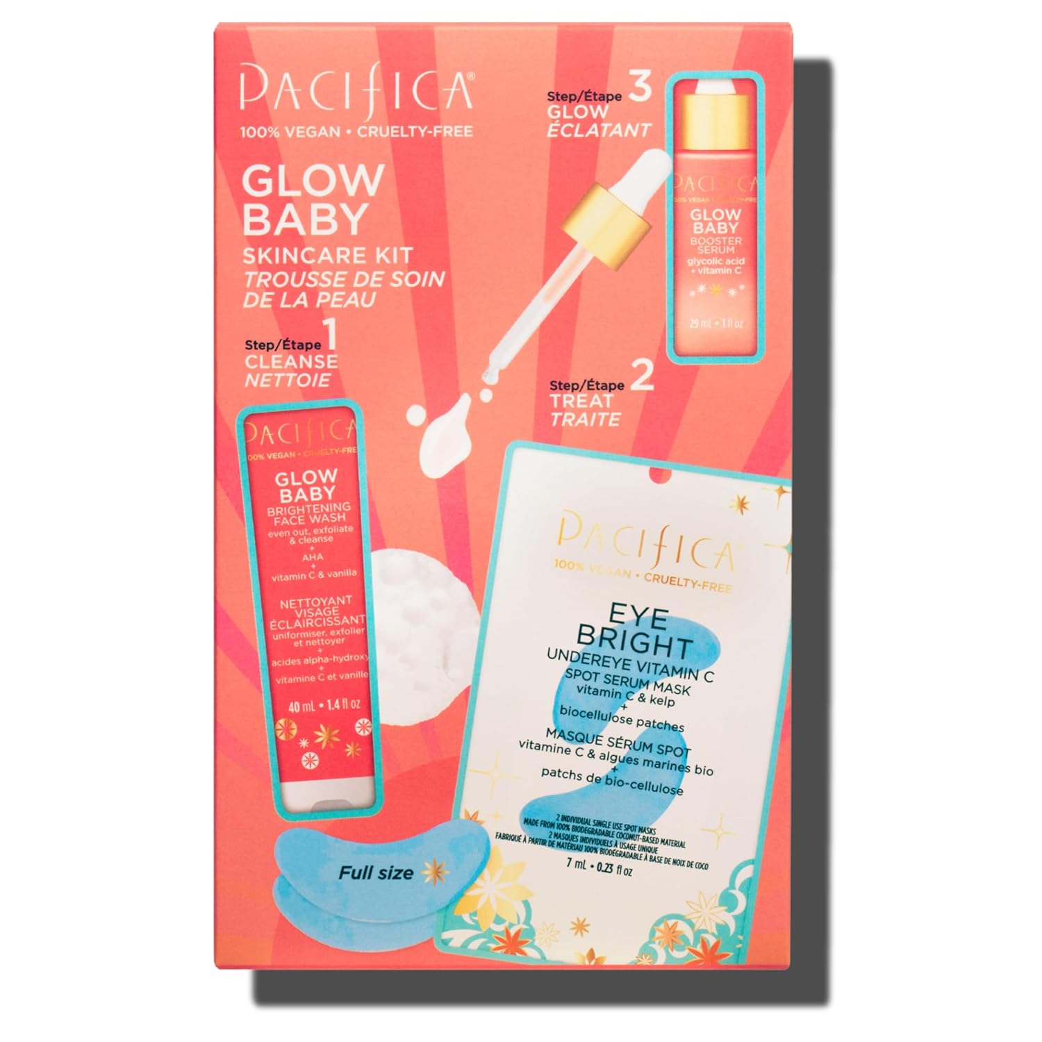 Pacifica Beauty | Glow Baby Vitamin C Trial + Value Kit | 3-Piece Skin Care Gift Set | Travel Friendly | Brightening Face Serum, Face Wash/Cleanser, Under Eye Patches | Glycolic Acid, AHA | Vegan - Image 15