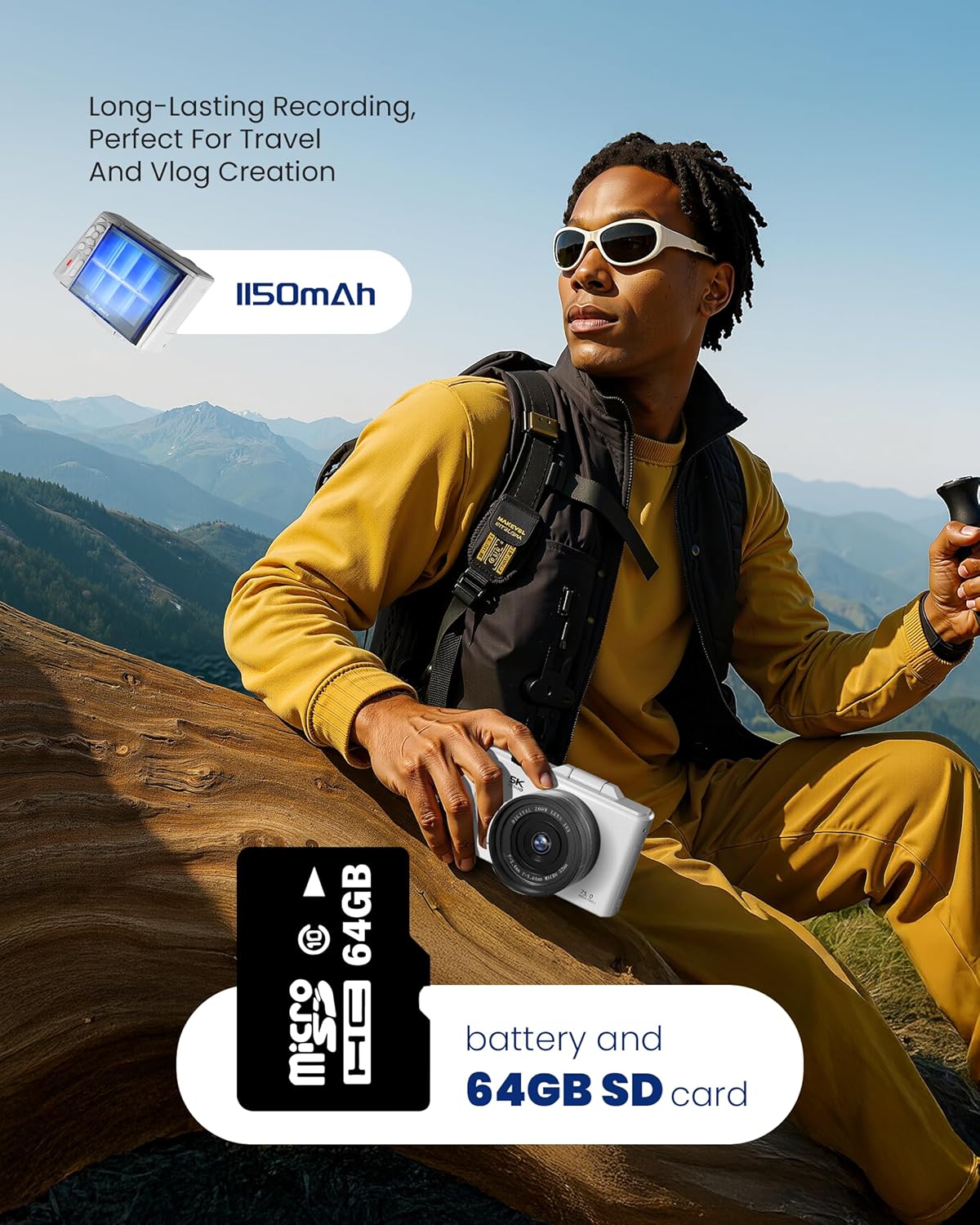 5K Digital Camera for Photography - 75MP Autofocus Vlogging Camera with 64GB SD Card, WiFi, 18X Zoom 3" 180° Flip Screen Compact Travel Camera with 2 Batteries for Teens and Beginner - Image 6