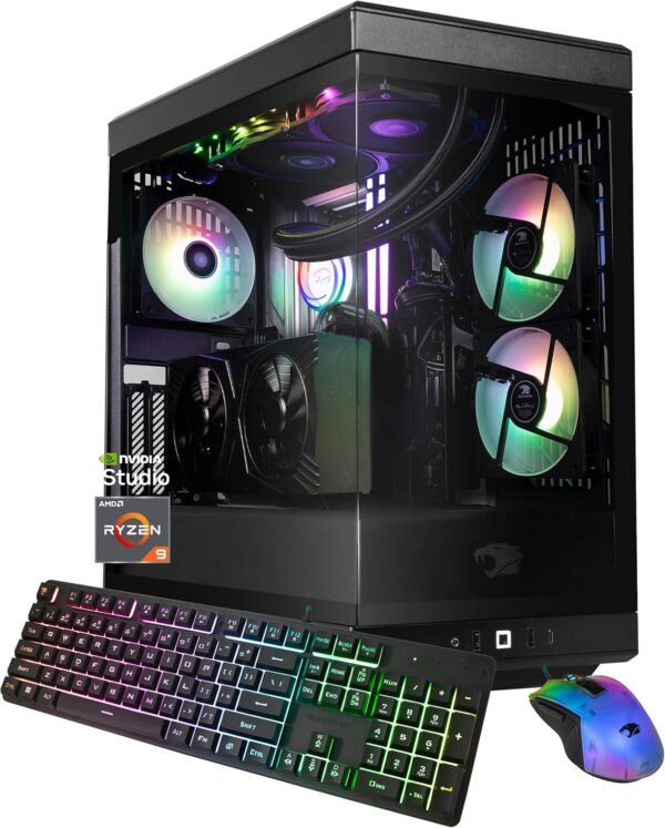 iBUYPOWER Y40 PRO Black Gaming PC Desktop Computer AMD Ryzen 9 7900X CPU, NVIDIA GeForce RTX 5070Ti 16GB GPU, 32GB DDR5 RGB 5200MHz RAM, 2TB NVMe SSD, Windows 11 Home, Keyboard, Mouse – Y40BA9N57T01
