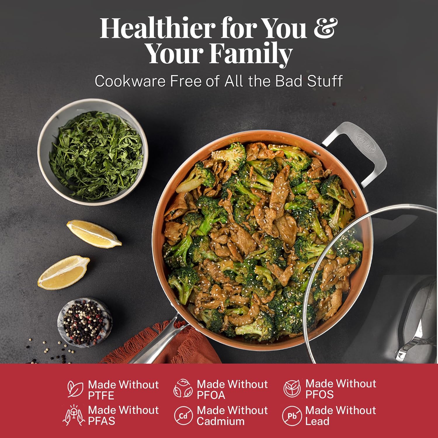 Gotham Steel 20 Pc Pots and Pans Set Nonstick Cookware + Bakeware Set, Complete Ceramic for Kitchen, Non Stick with Lids, Dishwasher / Oven Safe, Toxic - Red - Image 3