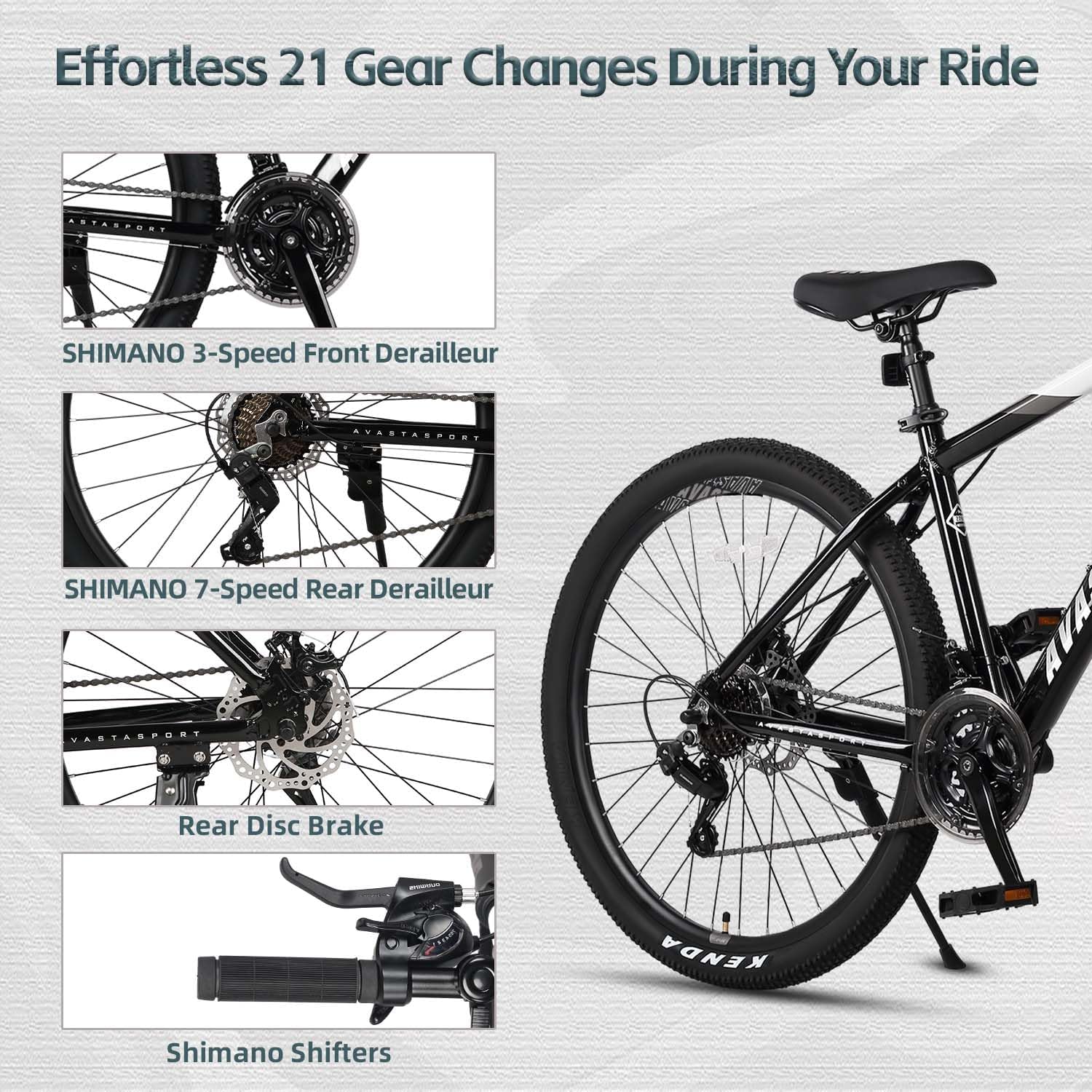 AVASTA Earth 26 27.5 inch Mountain Bike with 21-Speed,Aluminum Frame, Dual Disc Brake, Comfortable Saddle,Multiple Colors - Image 3