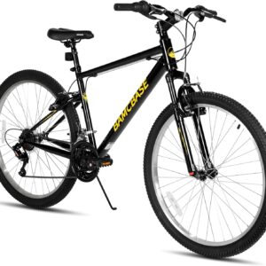 HILAND 26 27 Inch Mountain Bike, Mens Womens MTB with 18 Speeds, High-Tensile Steel Frame, V Brake, Hardtail Bicycle for Adults