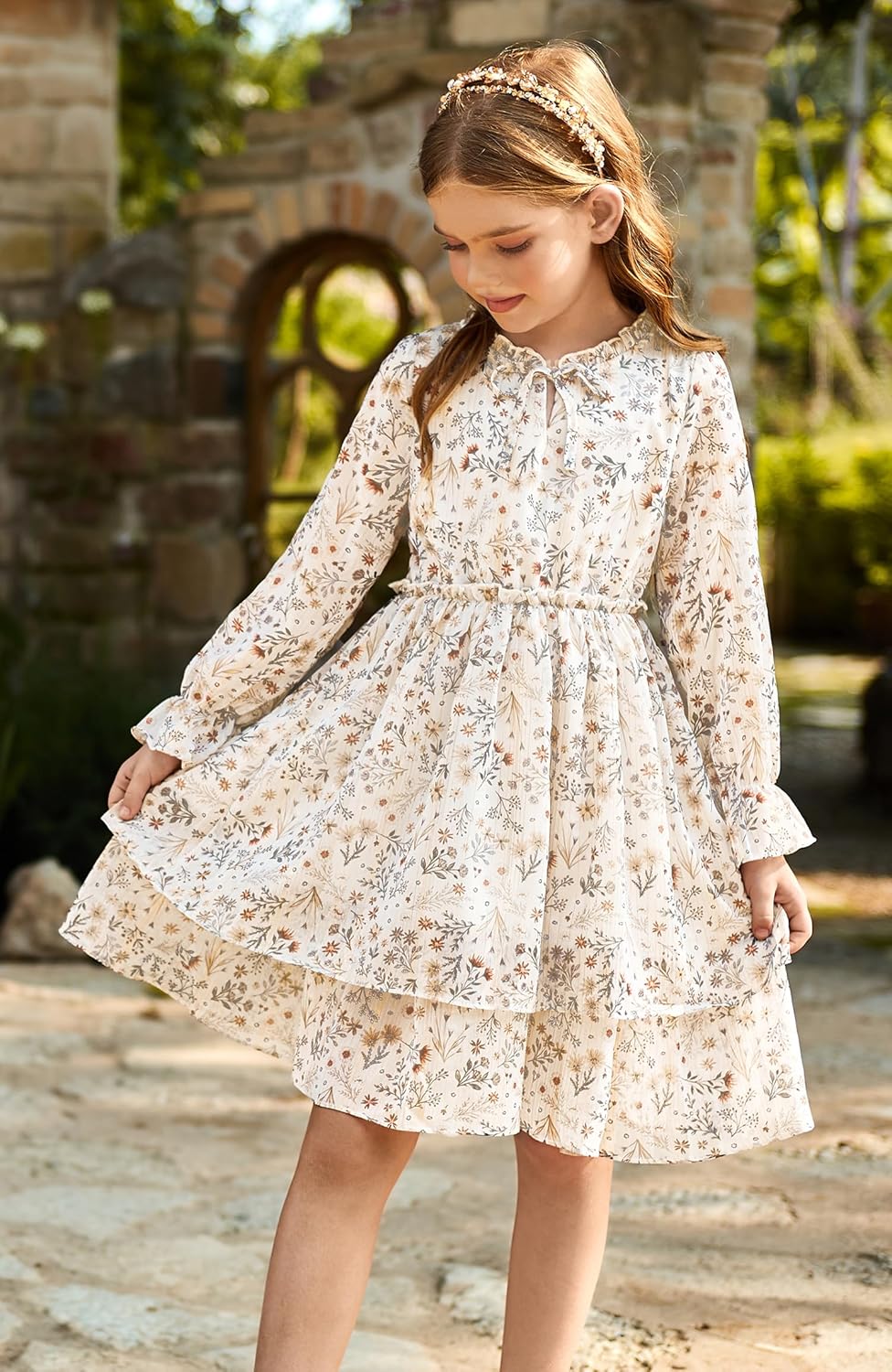 GRACE KARIN Girls Fall Long Sleeve Dress Formal Party Holiday Smocked Waist Midi Dresses 5-12Years - Image 4