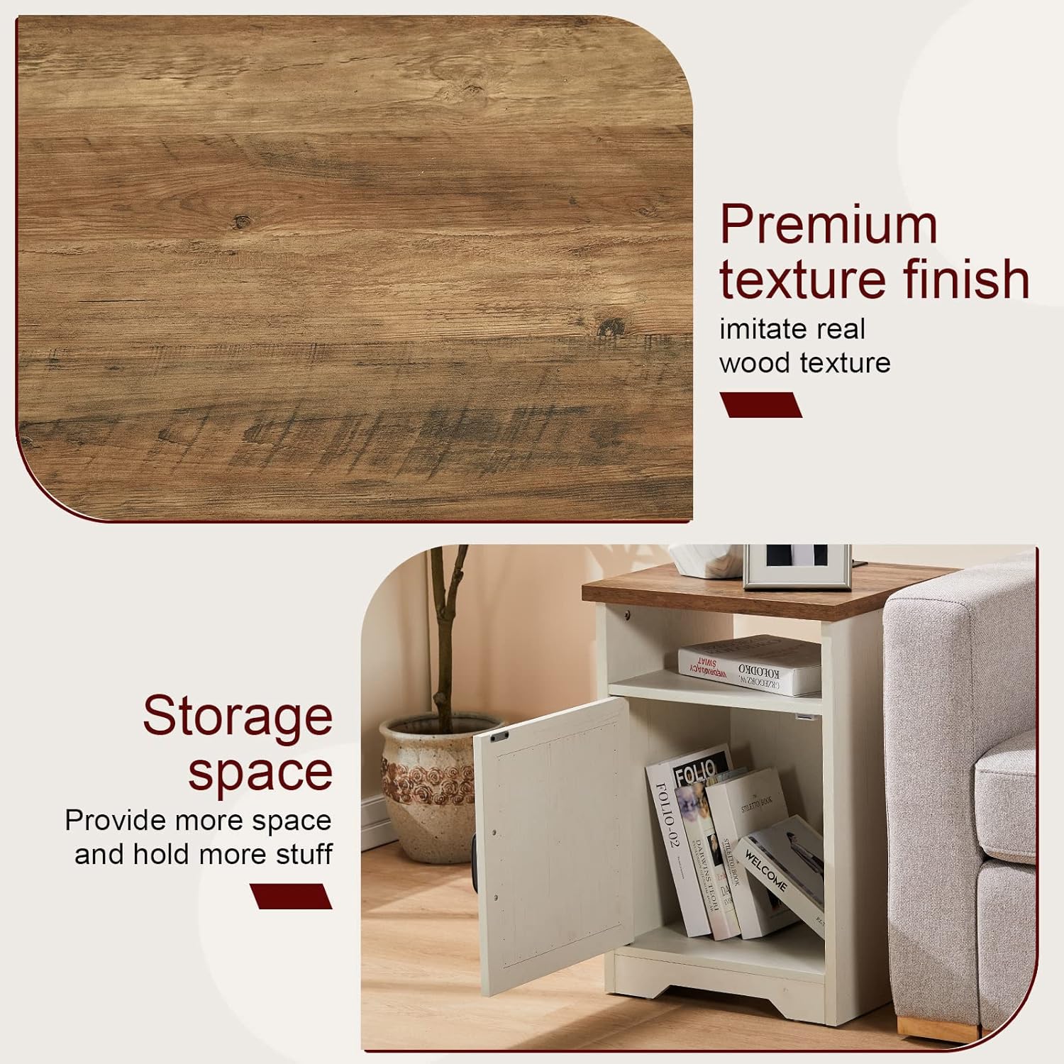 AMERLIFE 4-Piece Farmhouse Table Set Includes Sliding Barn Door TV Stand, Coffee Table& Two End Tables, Side Table with Charging Station and USB Ports, for Living Room, Distressed White, 66" - Image 5