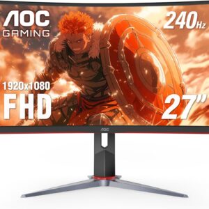 AOC C27G2Z 27″ Curved Frameless Ultra-Fast Gaming Monitor, FHD 1080p, 0.5ms 240Hz, FreeSync, 2x HDMI 2.0, 1x Display Port, Height Adjustable, Xbox PS5 Switch Ready, 3-Year Zero-Bright-Dot