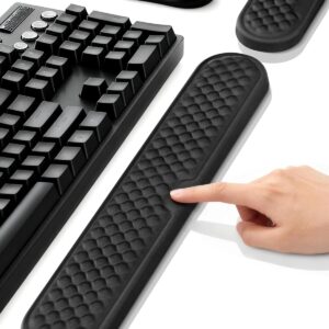 Wrist Rest Set for Keyboard and Mouse, Ergonomic Wrist Support with Soft Memory Foam, Silky Lycra Cover, Non-Slip Base, Helps Reduce Wrist Pressure and Fatigue During Long Typing and Gaming Sessions