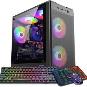 Gaming PC Desktop Computer, Ryzen 5 5500 up to 4.2GHz, RX 550 4GB Graphics Card, 16G DDR4 RAM, 1TB NVME SSD, RGB Fan x5, Prebuilt Gaming PC Tower Computer for Working, Home and Office