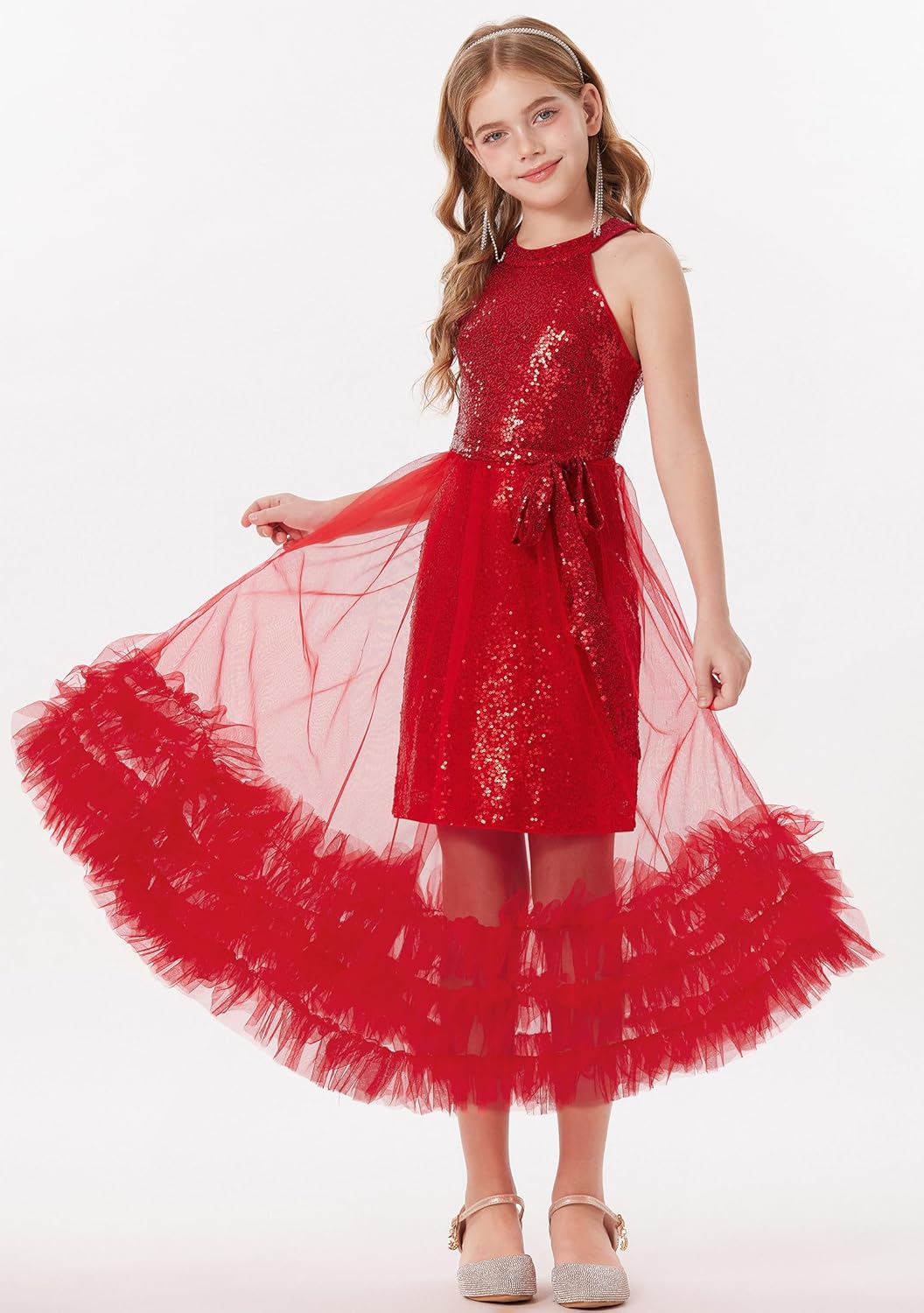 GRACE KARIN Girls Sequin Party Dress Formal Sparkly Pageant Tulle Maxi Teen Prom Halter Dresses for 7-14 Years - Image 7