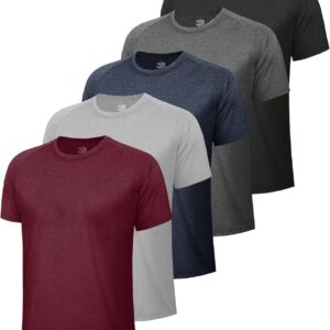 5 Pack Workout Shirts for Men-Quick Dry Black Gym Moisture Wicking Short Sleeve T-Shirts for Running Athletic Casual
