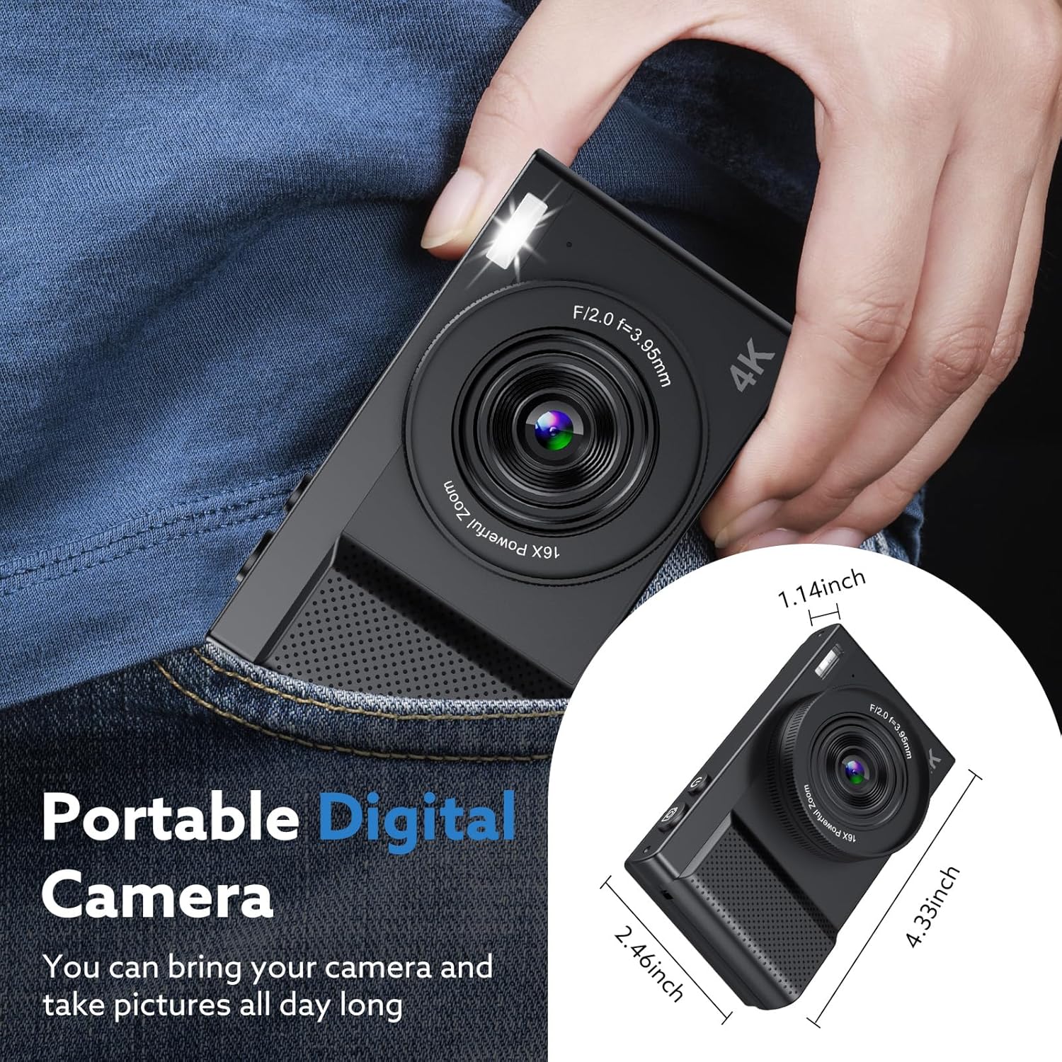 4K Digital Camera,64MP Camera for Photography with 3" 180° Flip Screen,16X Vlogging Camera for YouTube with 64GB Micro SD Card for Beginner, Teens - Image 7